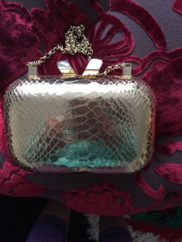 Kotur Ltd Italy Gold Snakeskin Knot Clutch