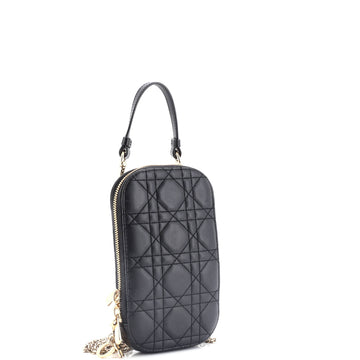 Lady Dior Phone Holder On Chain Cannage Quilt Lambskin