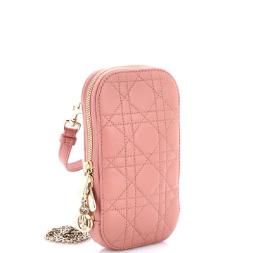 Lady Dior Phone Holder On Chain Cannage Quilt Lambskin