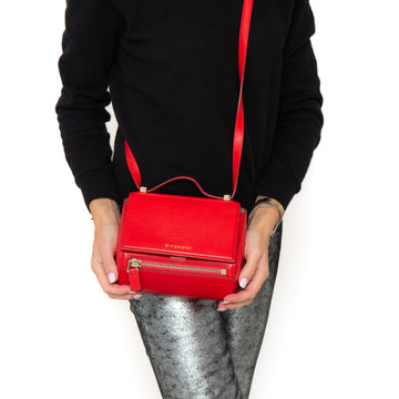 Givenchy Red Leather Mini Pandora Box Crossbody Bag