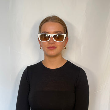 Gucci Thin Cat Eye Gold Lens White Frame Sunglasses