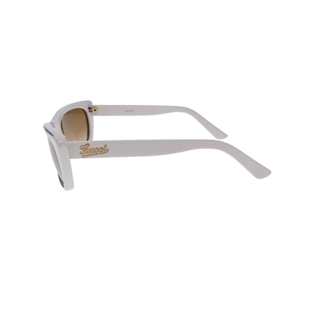 Gucci Thin Cat Eye Gold Lens White Frame Sunglasses