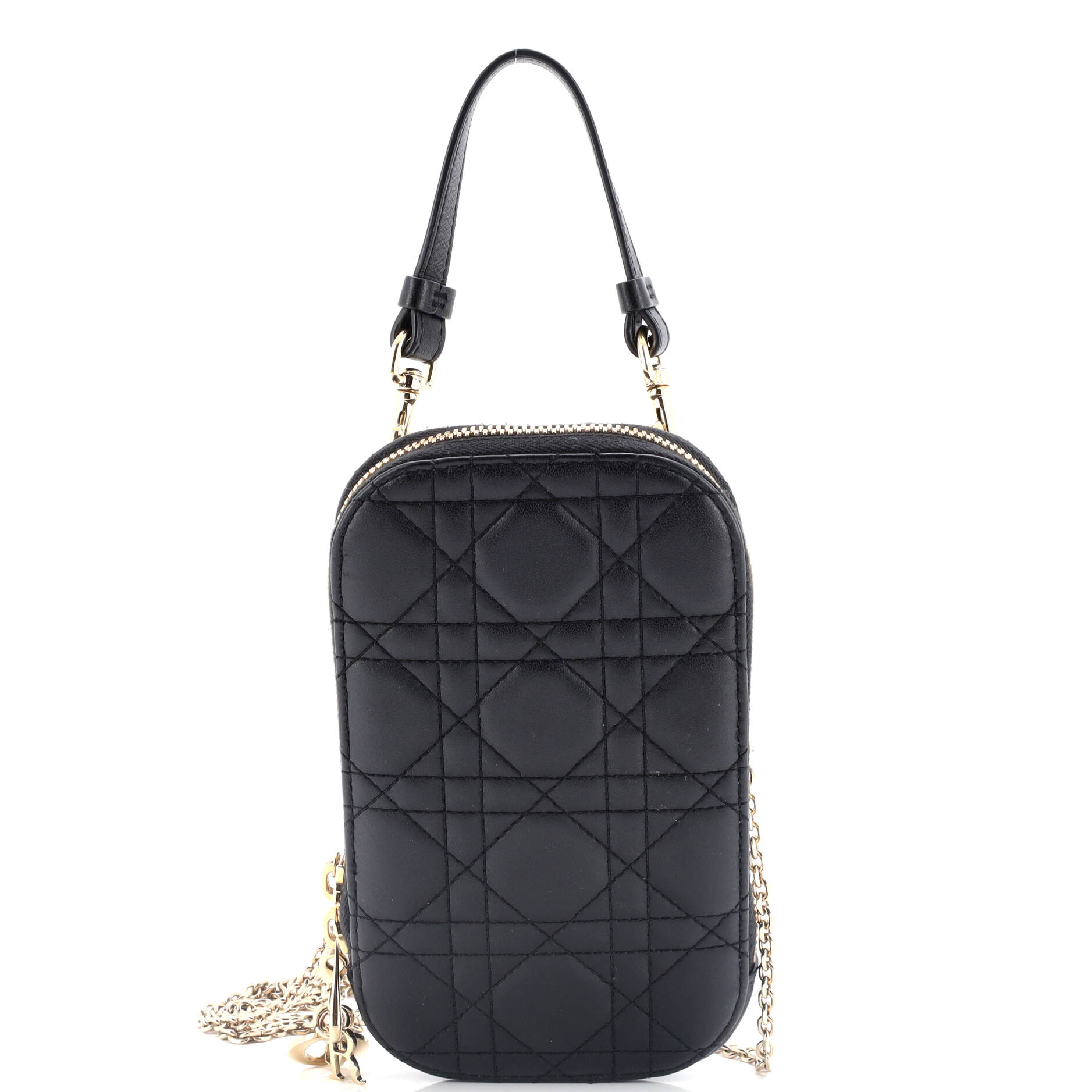 Lady Dior Phone Holder On Chain Cannage Quilt Lambskin