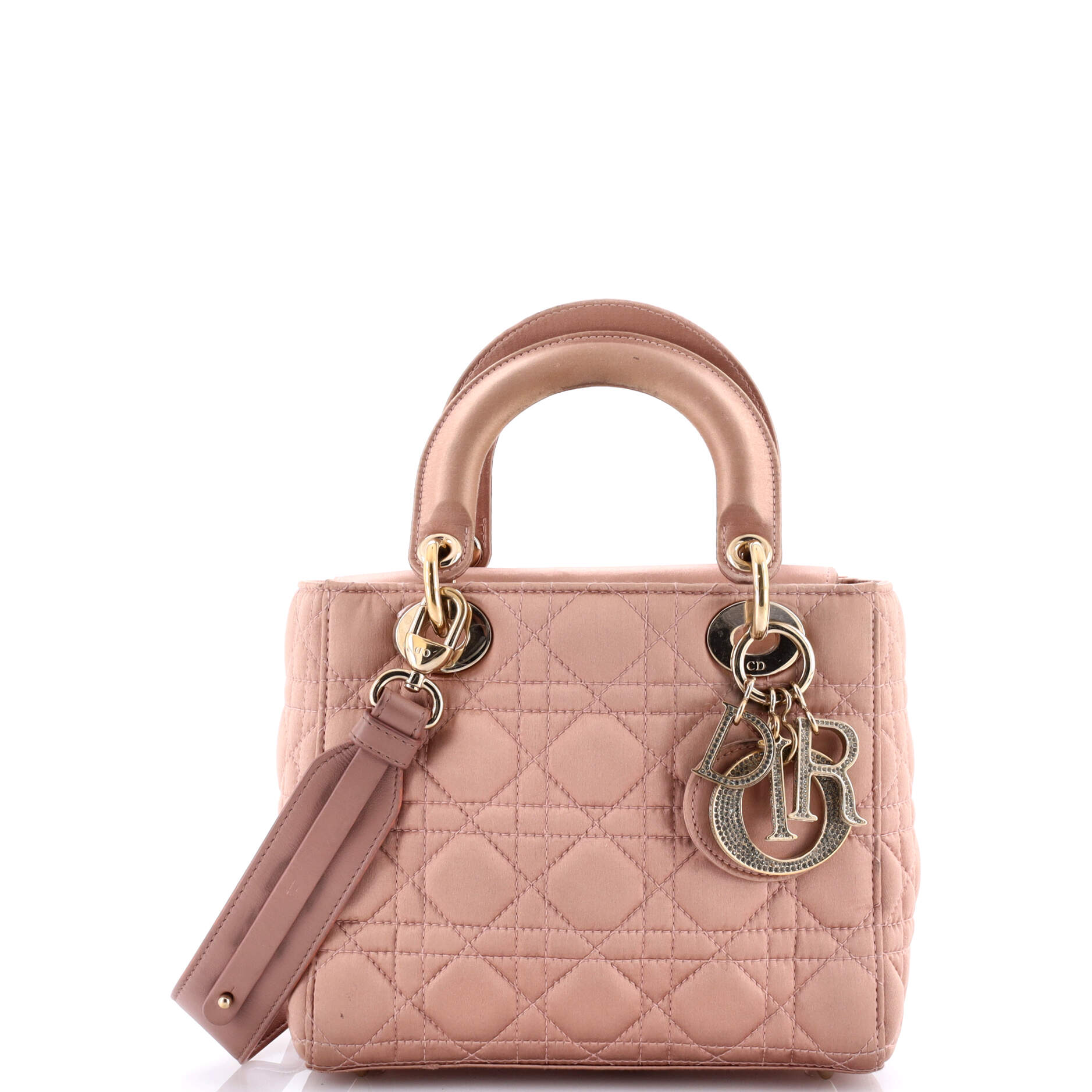 My Abcdior Lady Dior Bag Cannage Quilt Satin With Crystal Charms