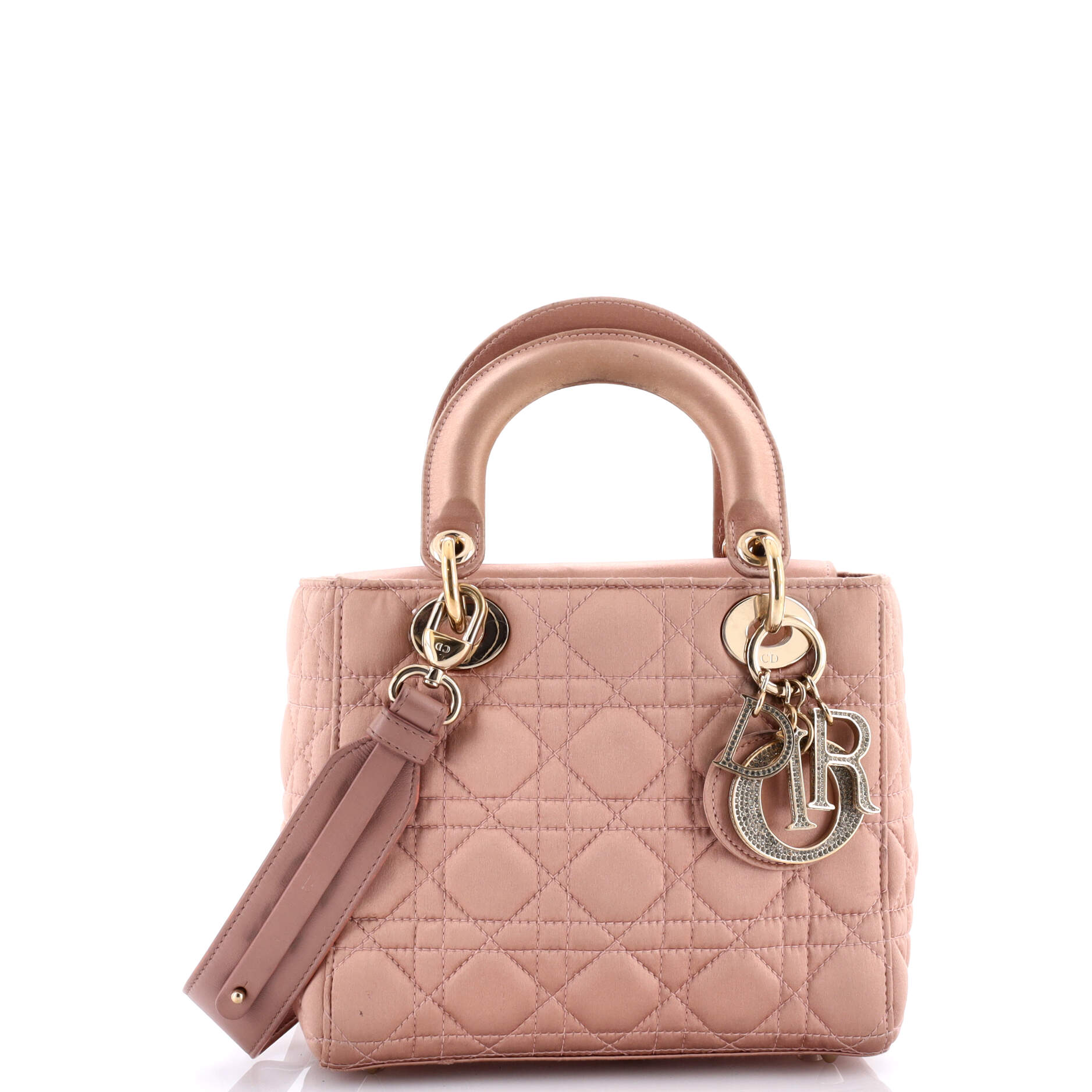 My Abcdior Lady Dior Bag Cannage Quilt Satin With Crystal Charms
