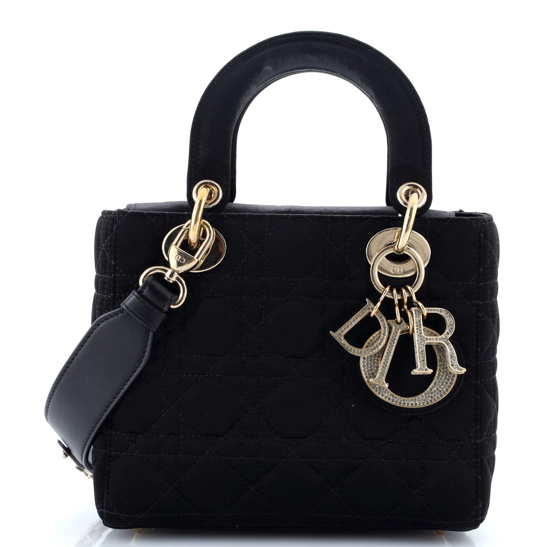 My Abcdior Lady Dior Bag Cannage Quilt Satin With Crystal Charms