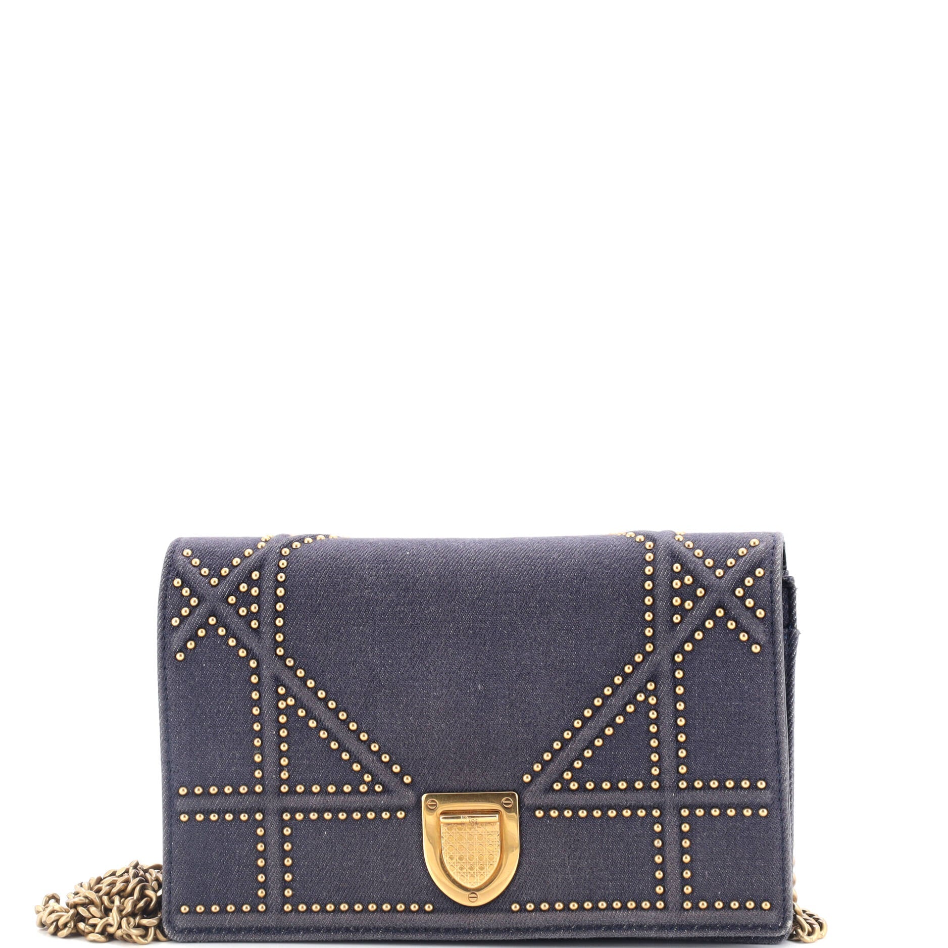 Diorama Wallet On Chain Cannage Studded Denim