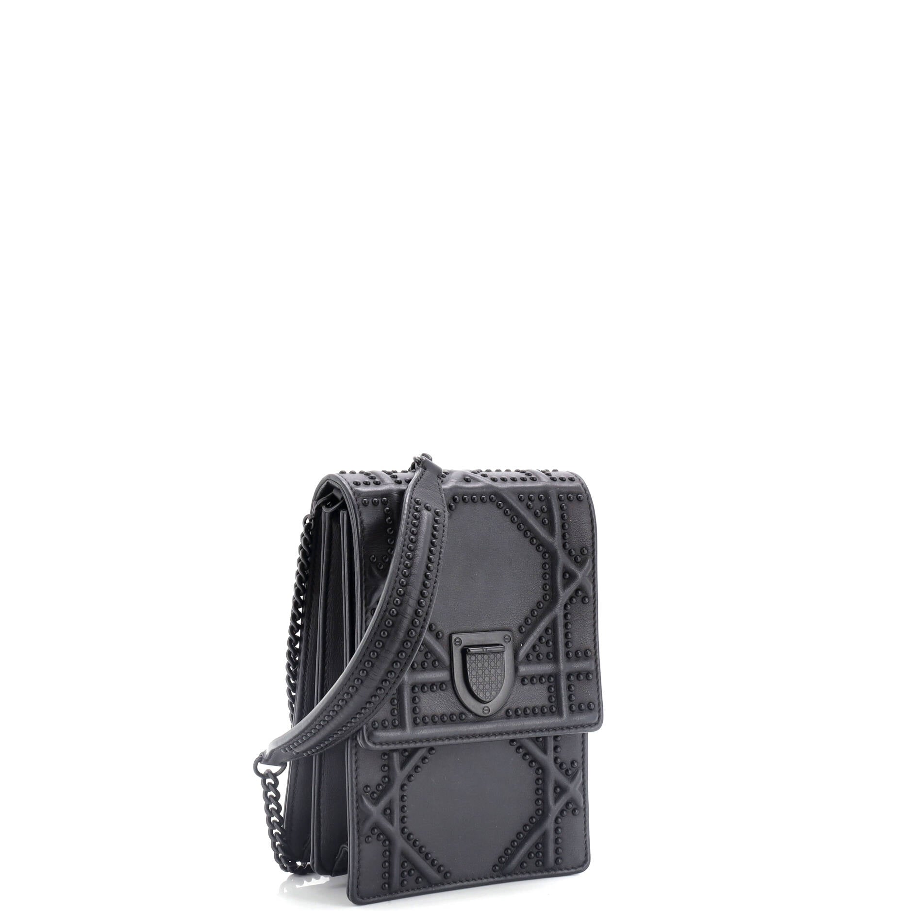 Ultra Matte Diorama Vertical Clutch On Chain Studded Leather