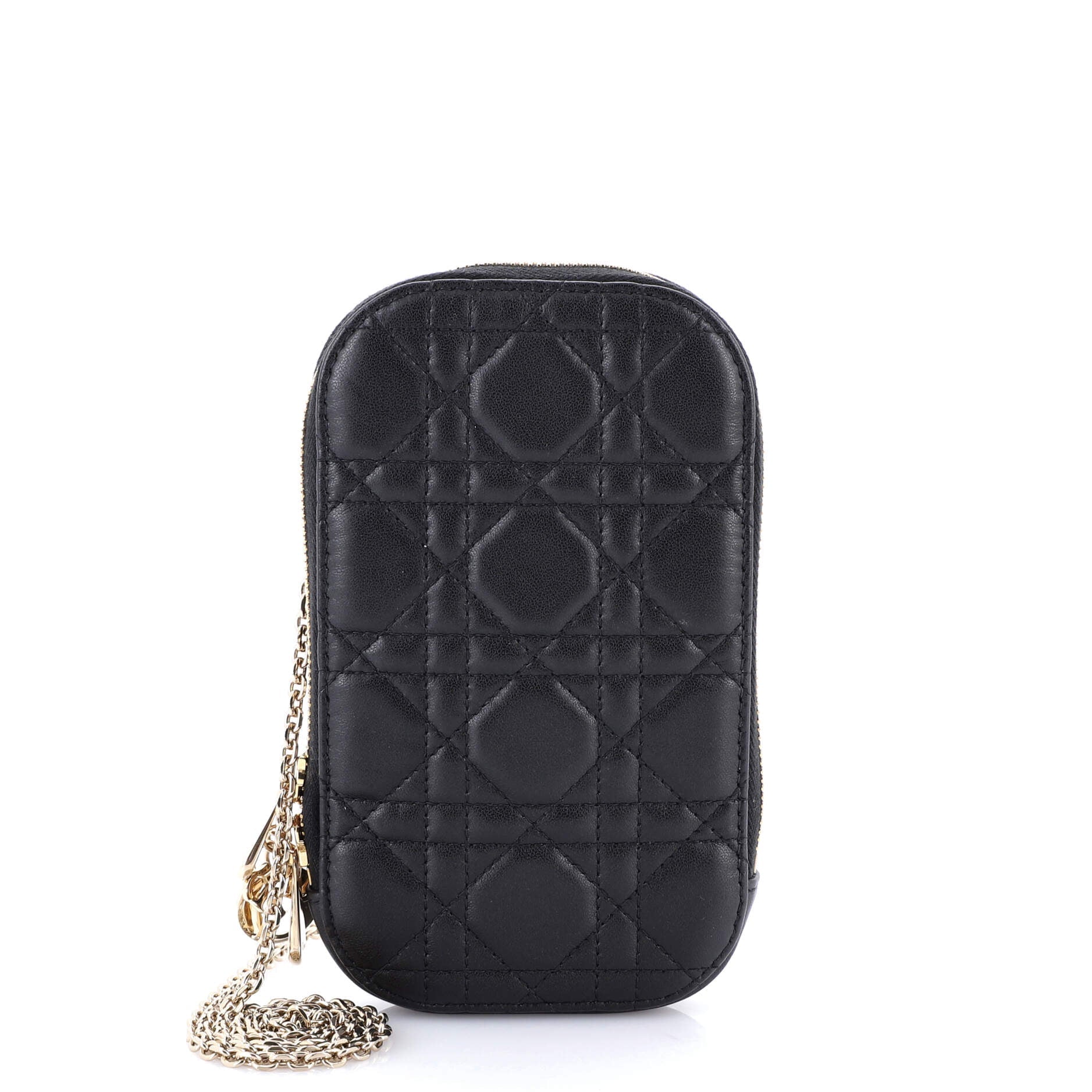 Lady Dior Phone Holder On Chain Cannage Quilt Lambskin