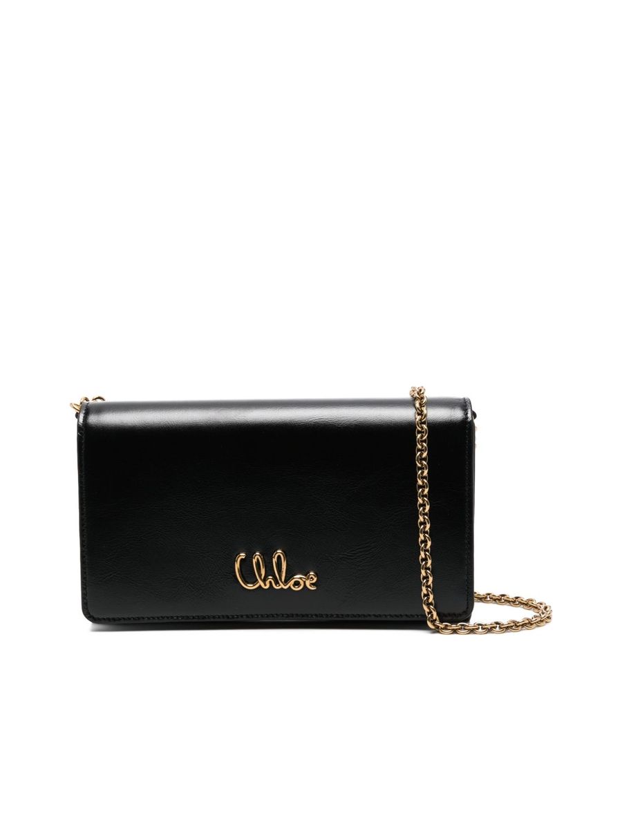 Chloé Iconic Flap Wallet On Chain In Shiny Leather