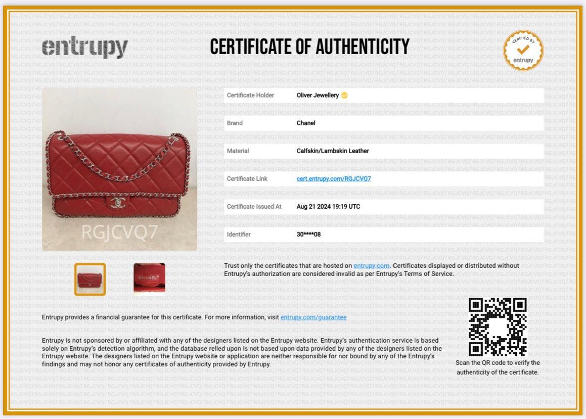 Chanel 2020 Red Quilted Calfskin Leather Large Running Chain Flap Bag W/ ity Card