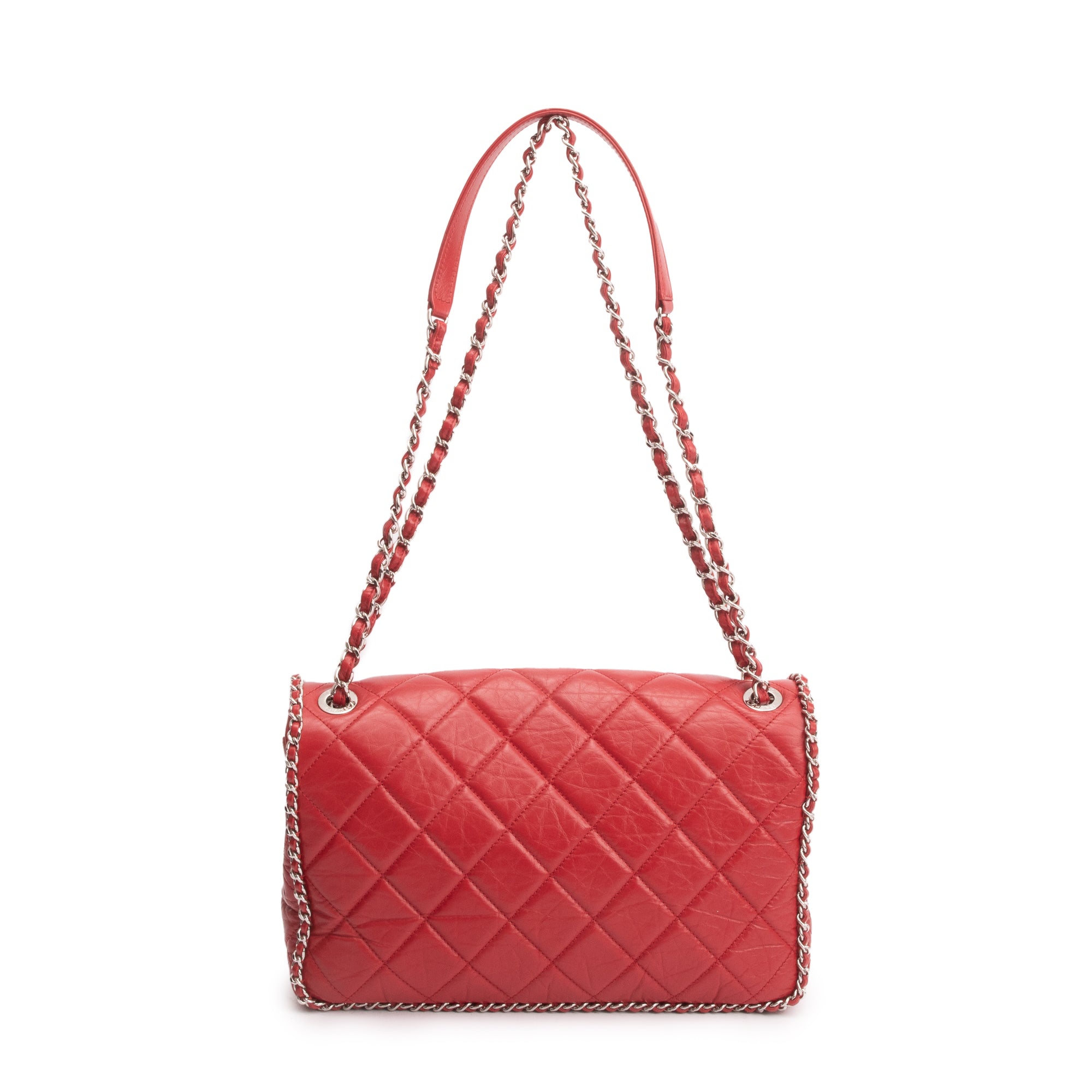 Chanel 2020 Red Quilted Calfskin Leather Large Running Chain Flap Bag W/ ity Card