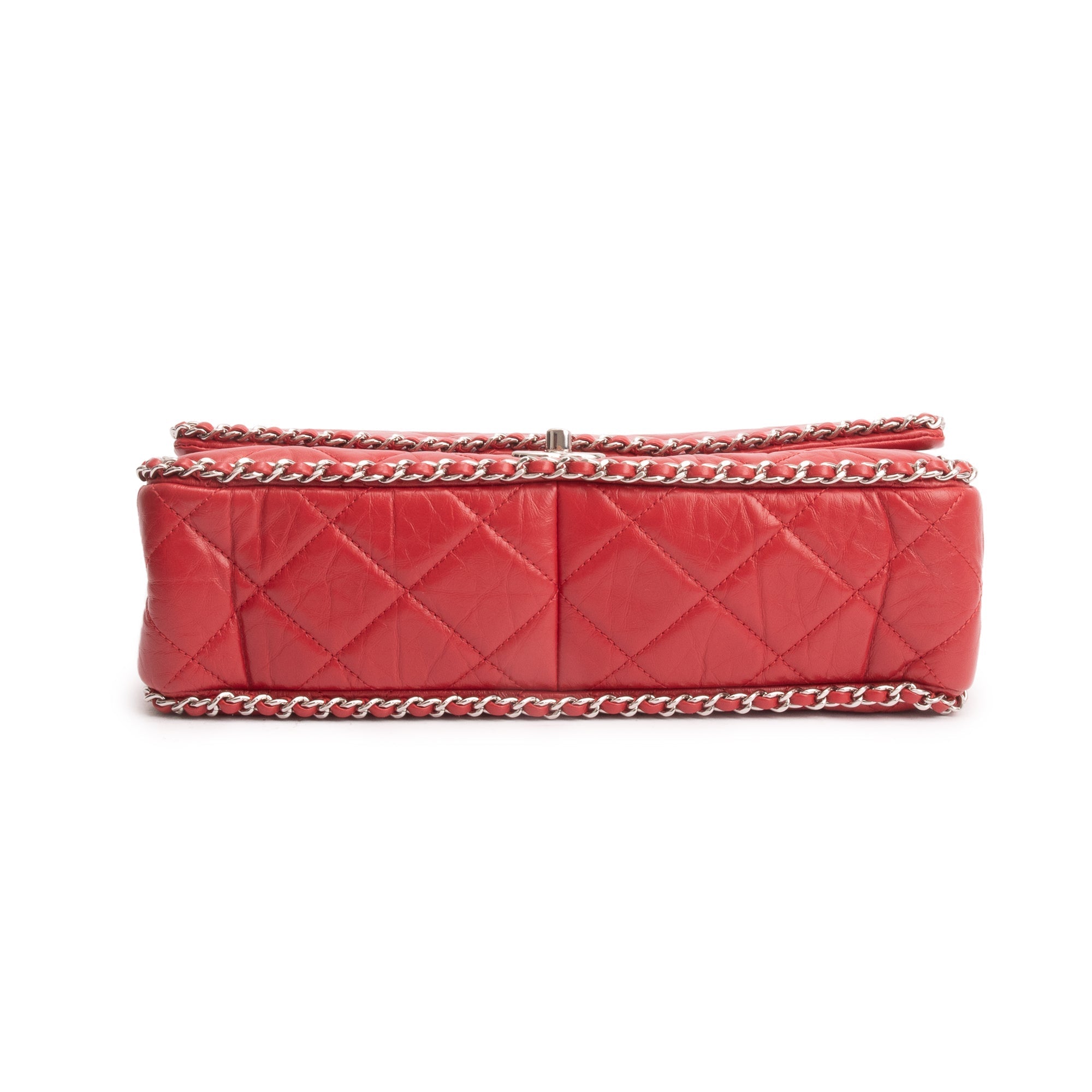 Chanel 2020 Red Quilted Calfskin Leather Large Running Chain Flap Bag W/ ity Card