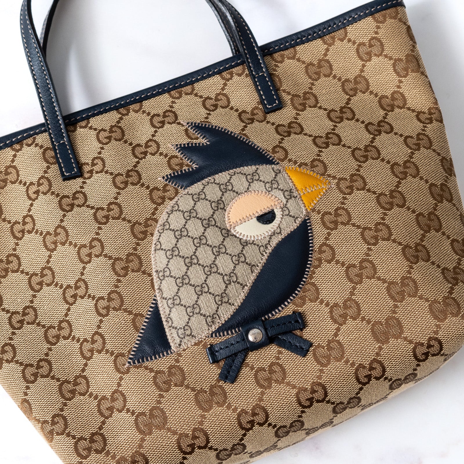 Gucci Gg Monogram Childrens Mini Zoo Bird Tote Bag