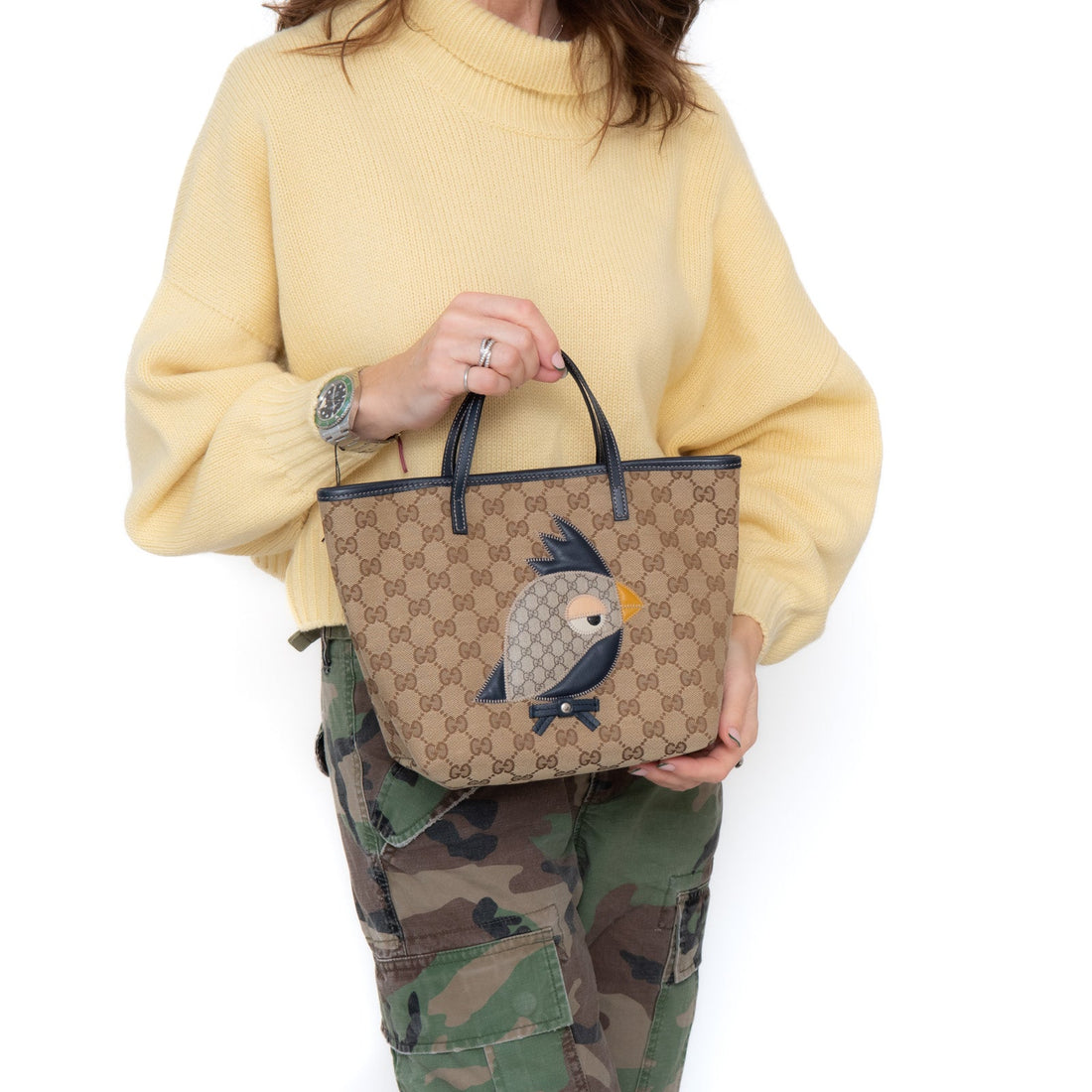 Gucci Gg Monogram Childrens Mini Zoo Bird Tote Bag