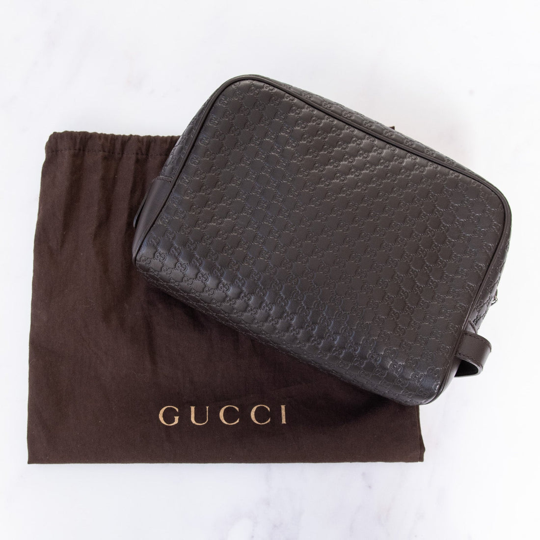Gucci Micro Gg Brown Leather Pouch