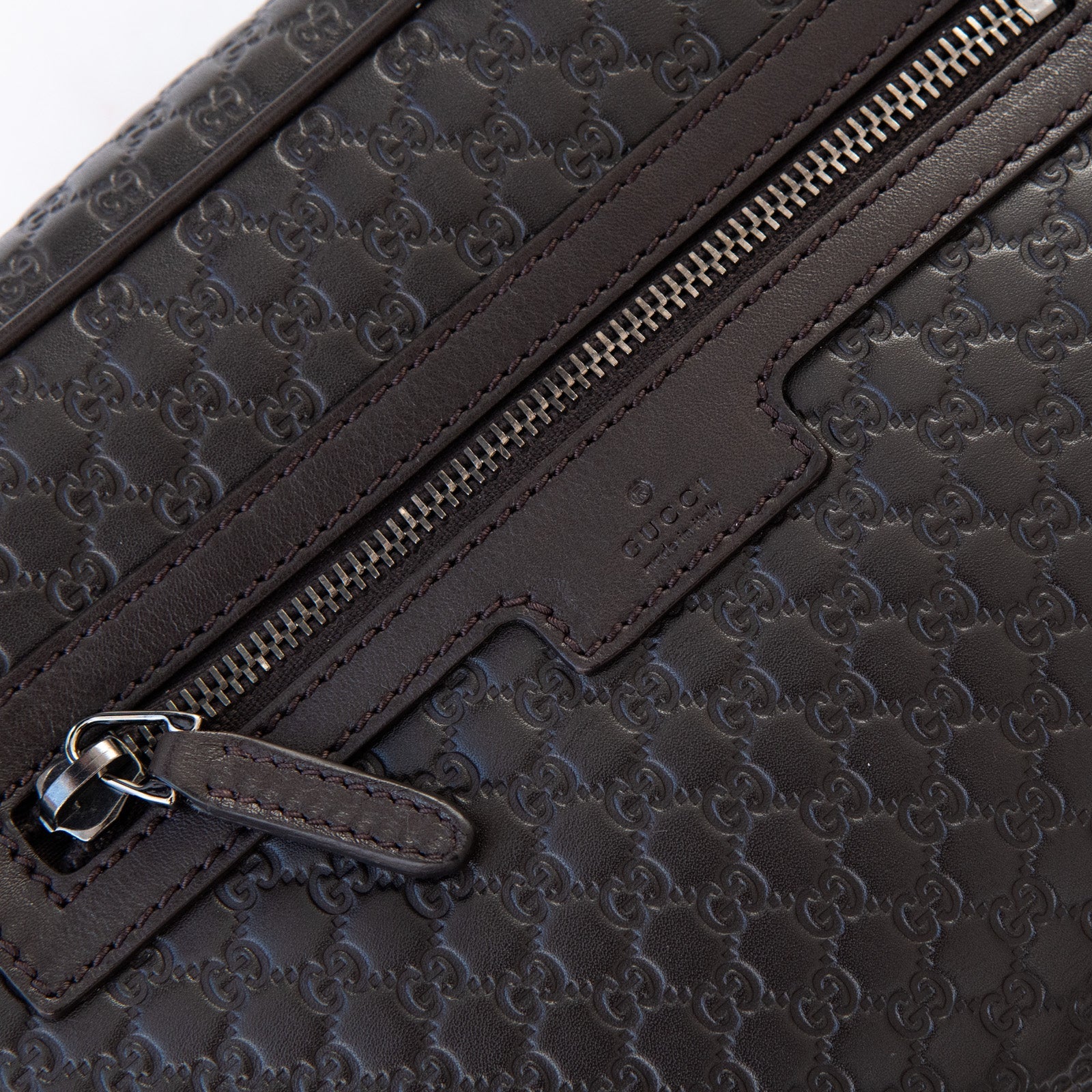 Gucci Micro Gg Brown Leather Pouch