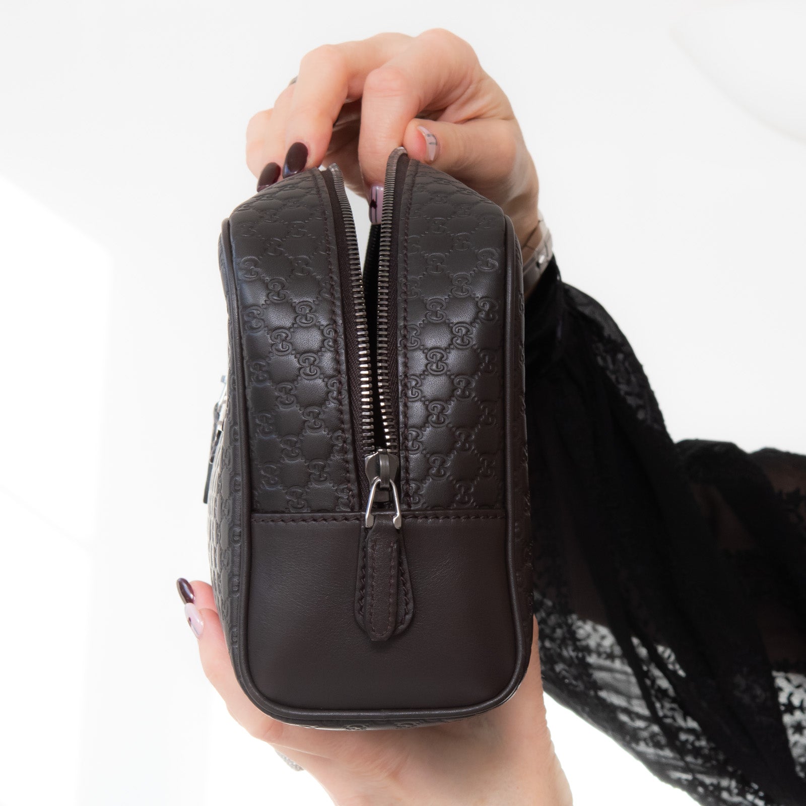 Gucci Micro Gg Brown Leather Pouch