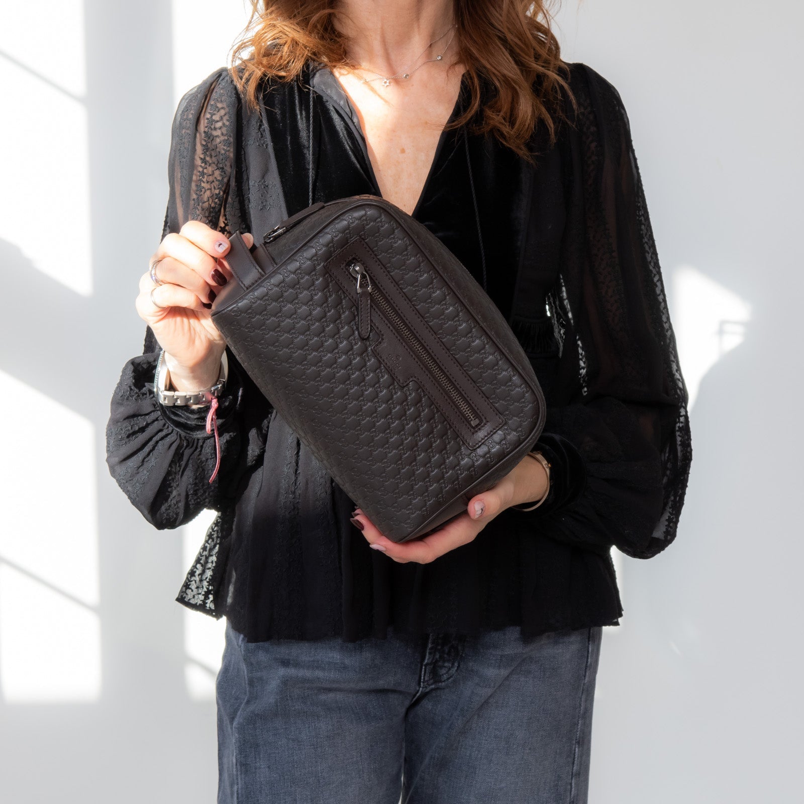 Gucci Micro Gg Brown Leather Pouch