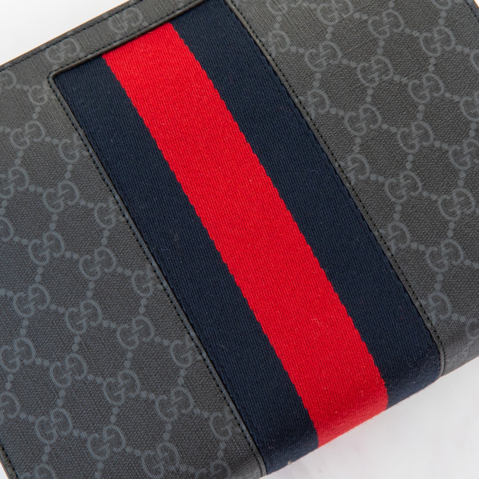 Gucci Gg Supreme Web Zipped Pouch Leather Clutch Bag