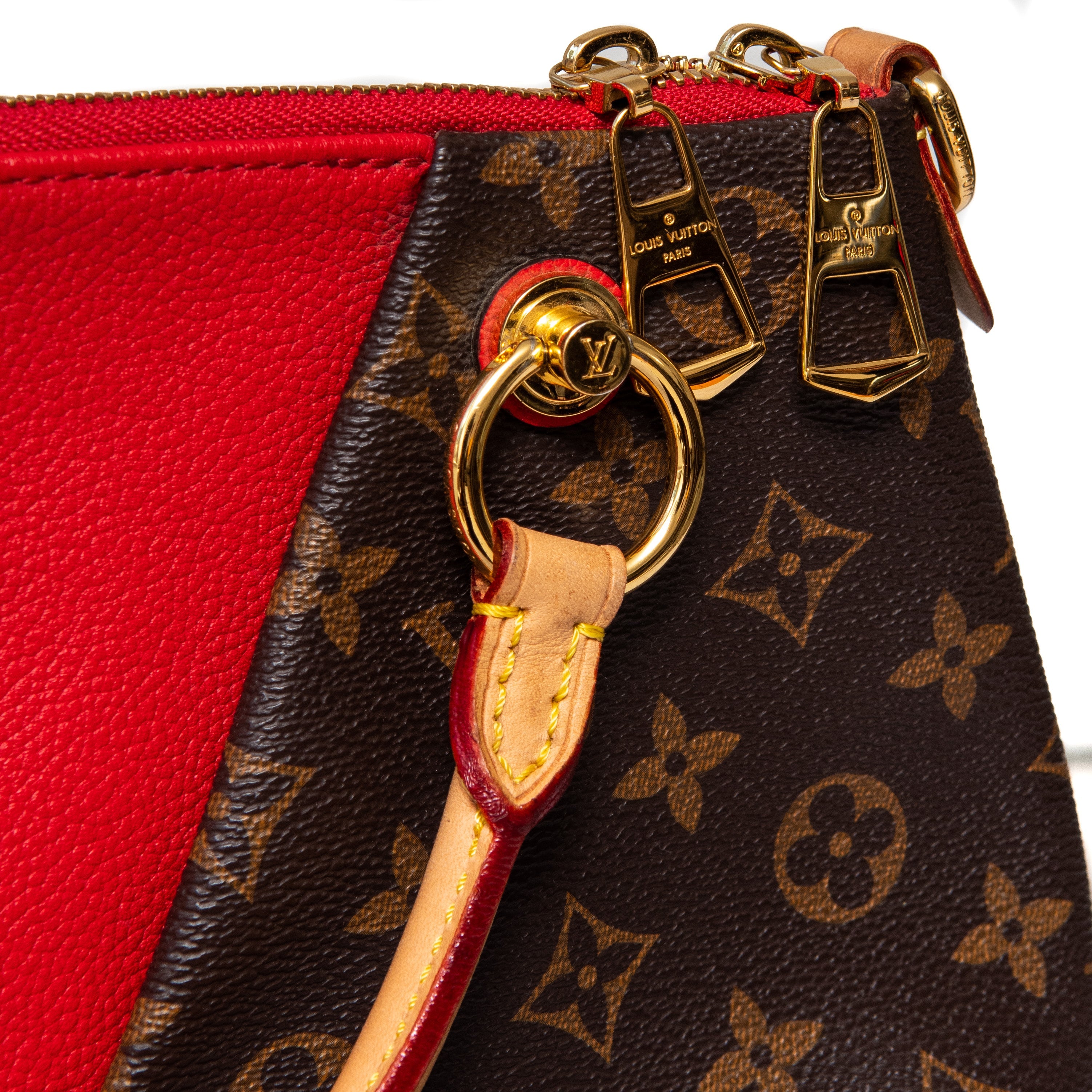 Louis Vuitton Cherry Red And Monogram Canvas And Leather V Tote Bag
