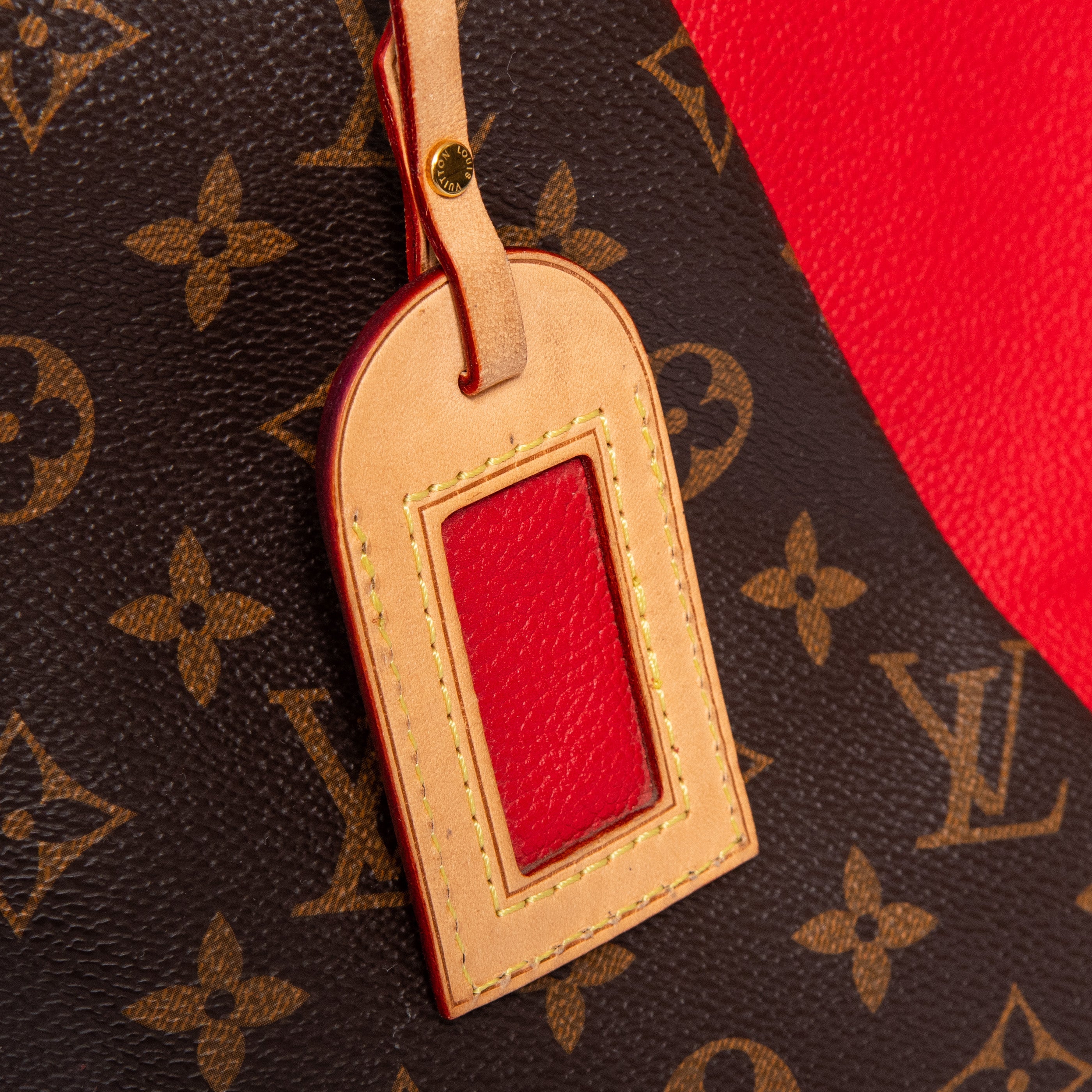 Louis Vuitton Cherry Red And Monogram Canvas And Leather V Tote Bag