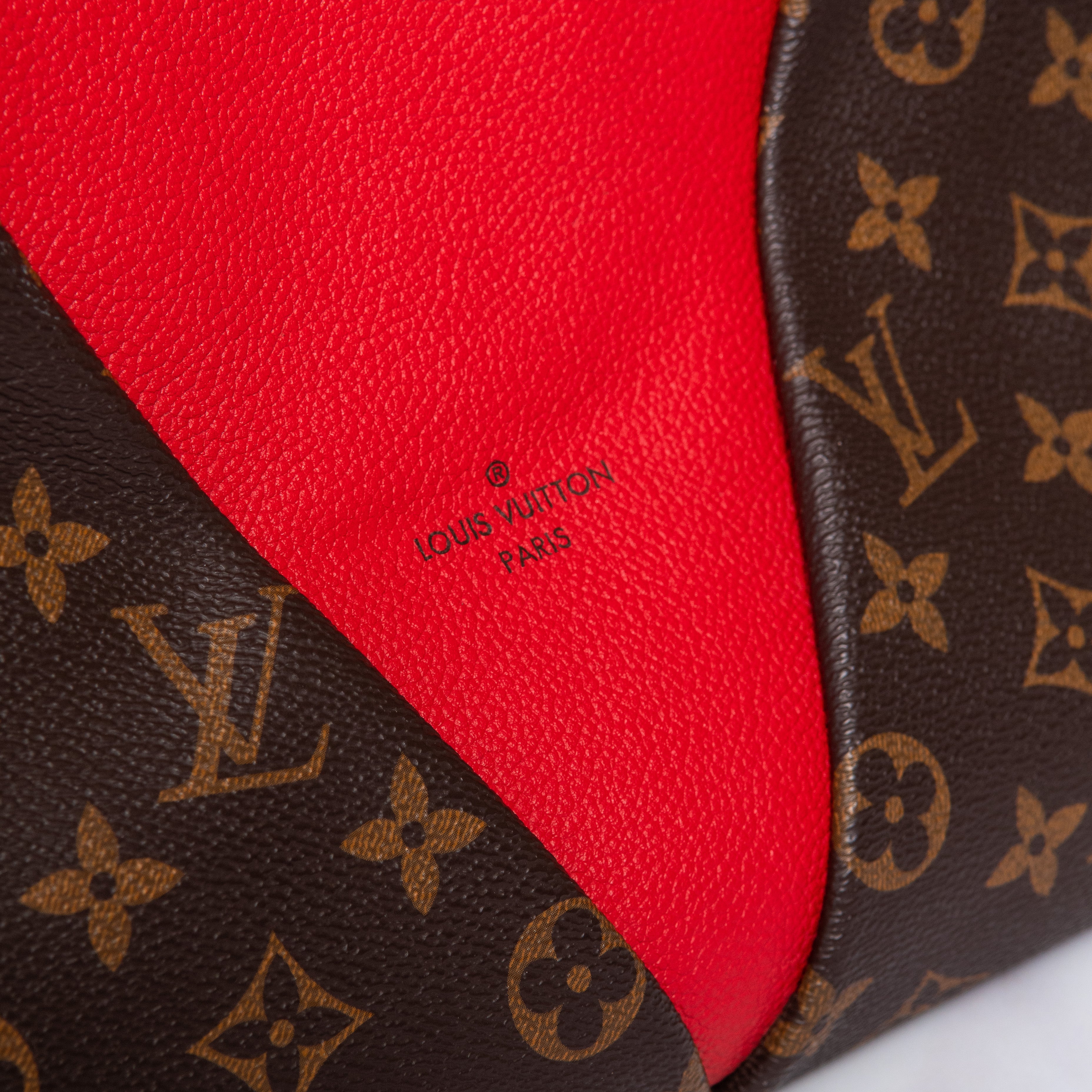 Louis Vuitton Cherry Red And Monogram Canvas And Leather V Tote Bag