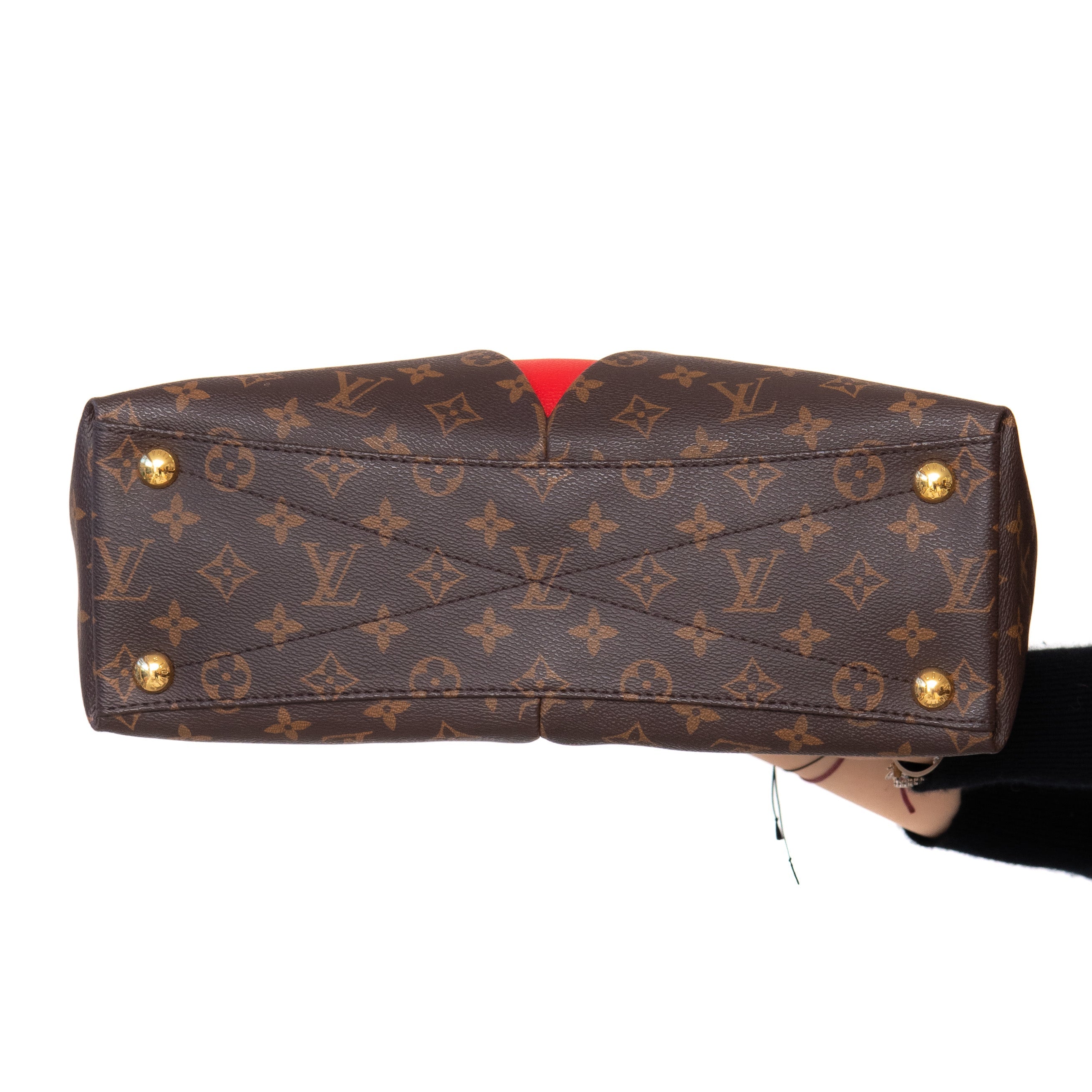 Louis Vuitton Cherry Red And Monogram Canvas And Leather V Tote Bag