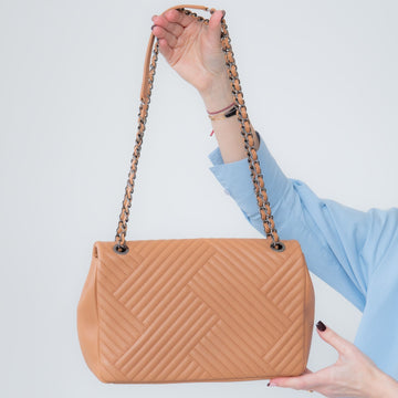 Chanel Chevron Tan Leather Flap Bag