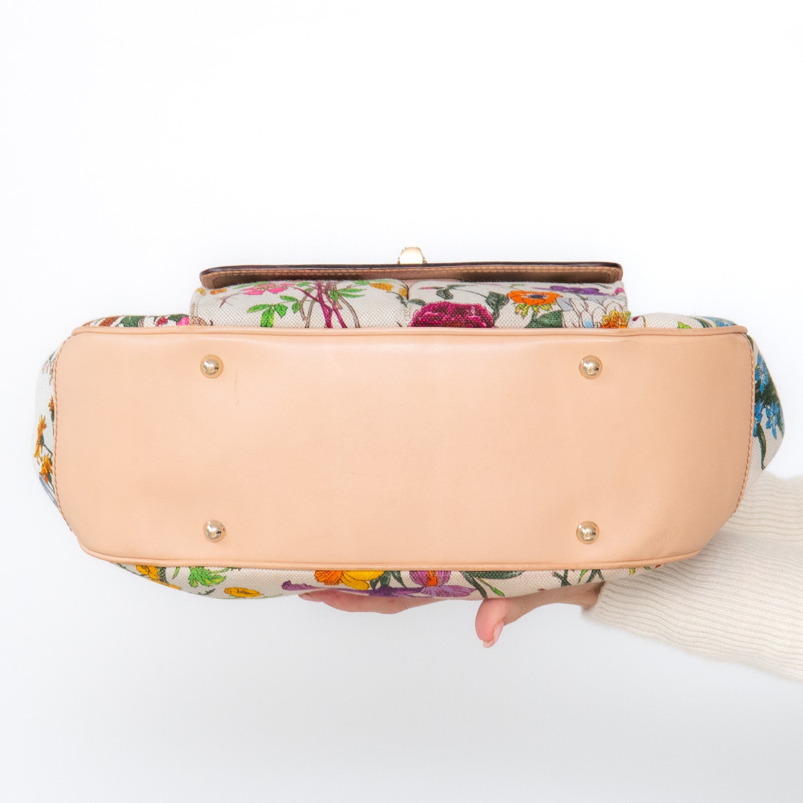 Gucci Bamboo Handle Floral Canvas Shoulder Bag