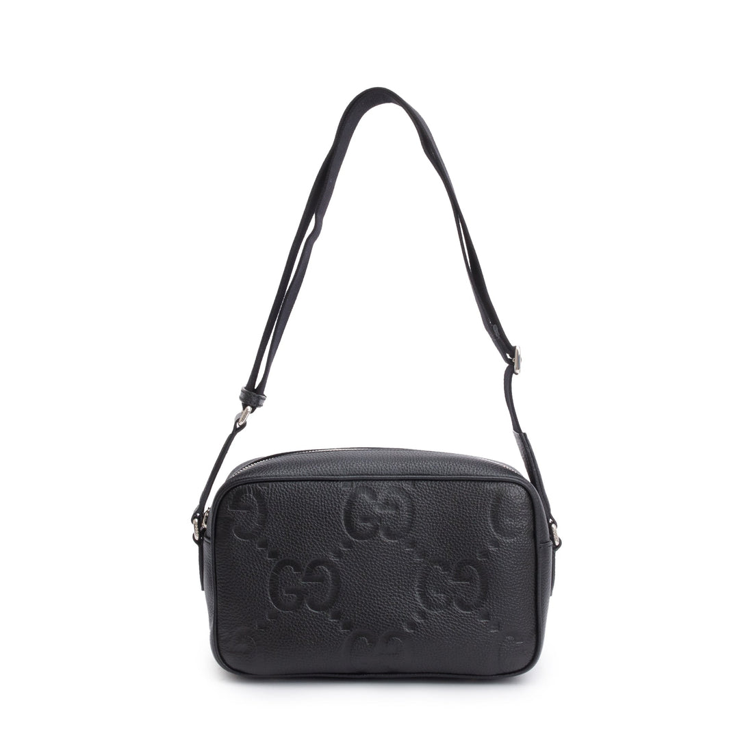 Gucci Black Leather Jumbo Gg Medium Messenger Bag