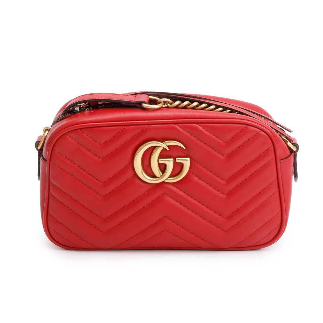 Gucci Red Gg Marmont Matelasse Small Shoulder Bag