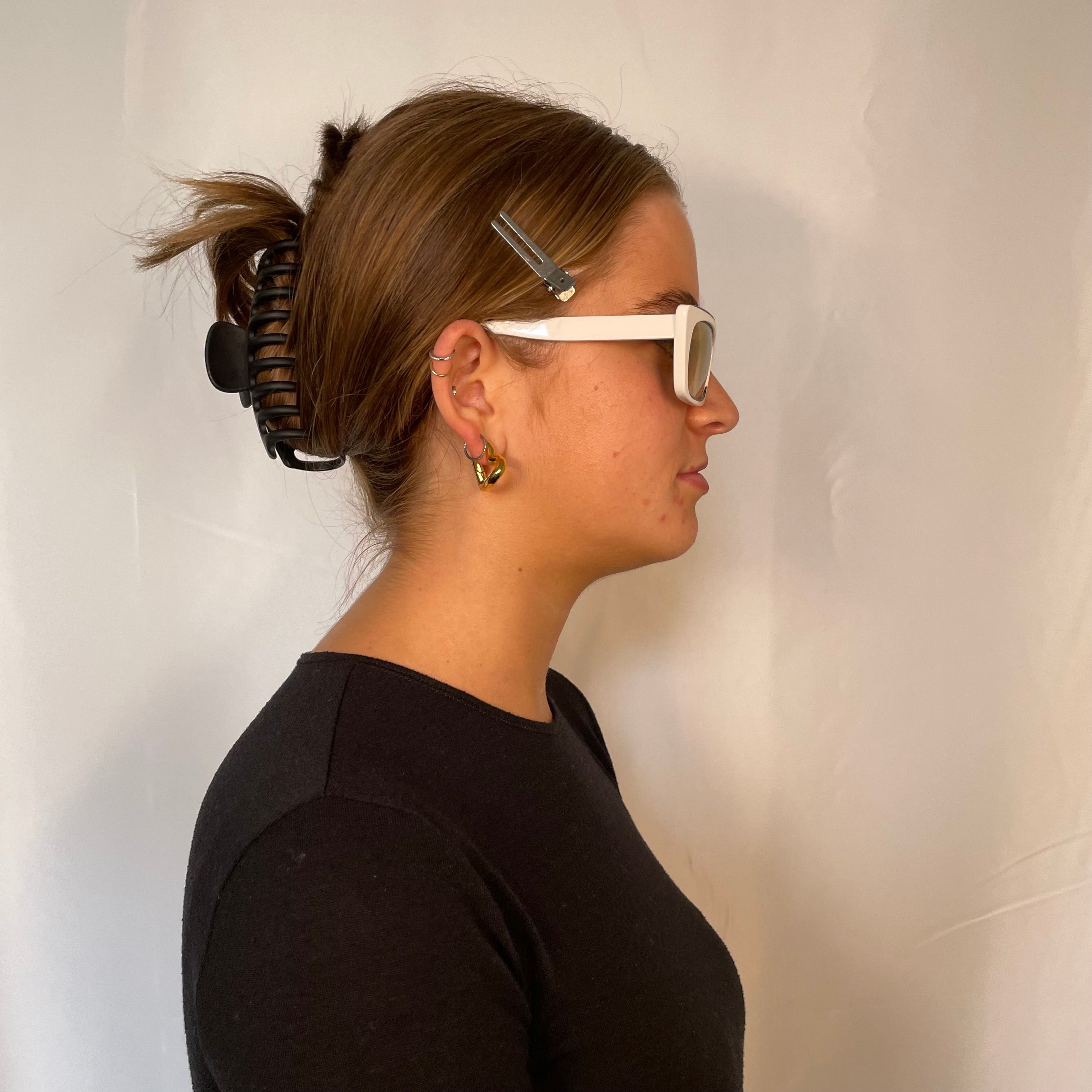 Gucci Thin Cat Eye Gold Lens White Frame Sunglasses