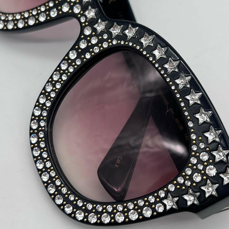 Gucci Black Studded Cat Eye Sunglasses With Gradient Lenses